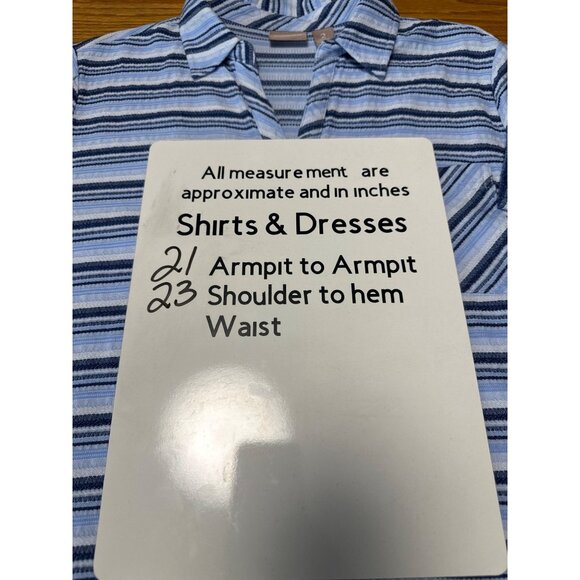 Chico's Striped 3/4 Sleeve Collared Blouse With Roll Tab Sleeves Size 2 US L - Picture 11 of 11